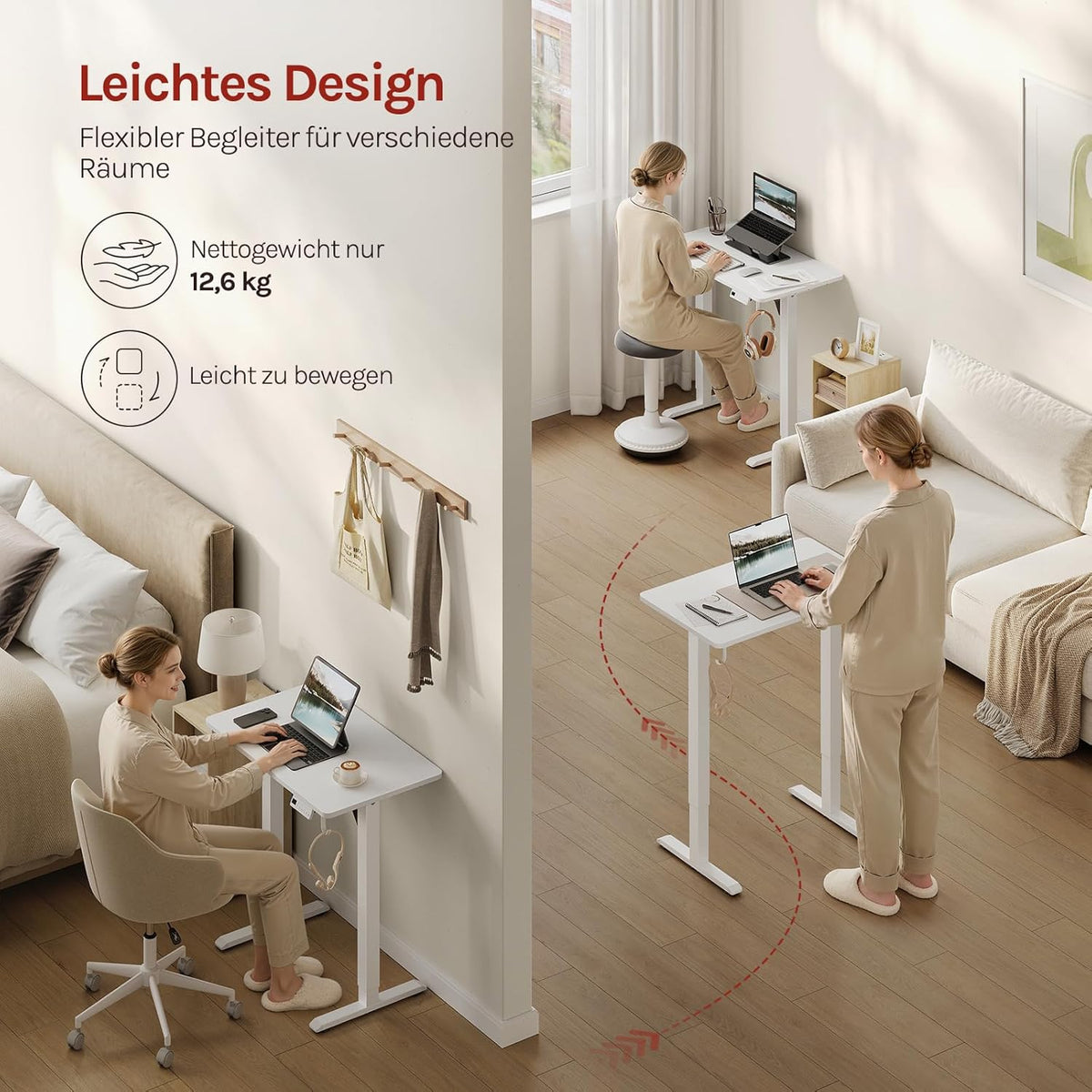 WOLTU Height-Adjustable Electric Desk with Memory Function & Collision Protection, 80 kg Load Capacity, Quiet, Computer Desk for Home Office, Study, 80 x 48 cm, White