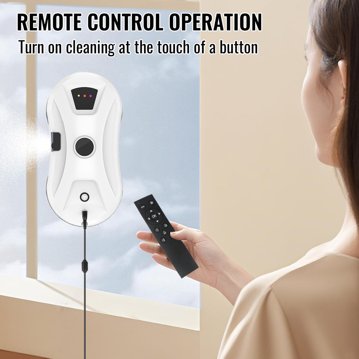 Window Cleaning Robot with Spray Function, 5600 Pa Window Robot with Intelligent Navigation, 3 Cleaning Modes, Safety Rope and UPS, for Windows, Glass, Mirrors and Tiles