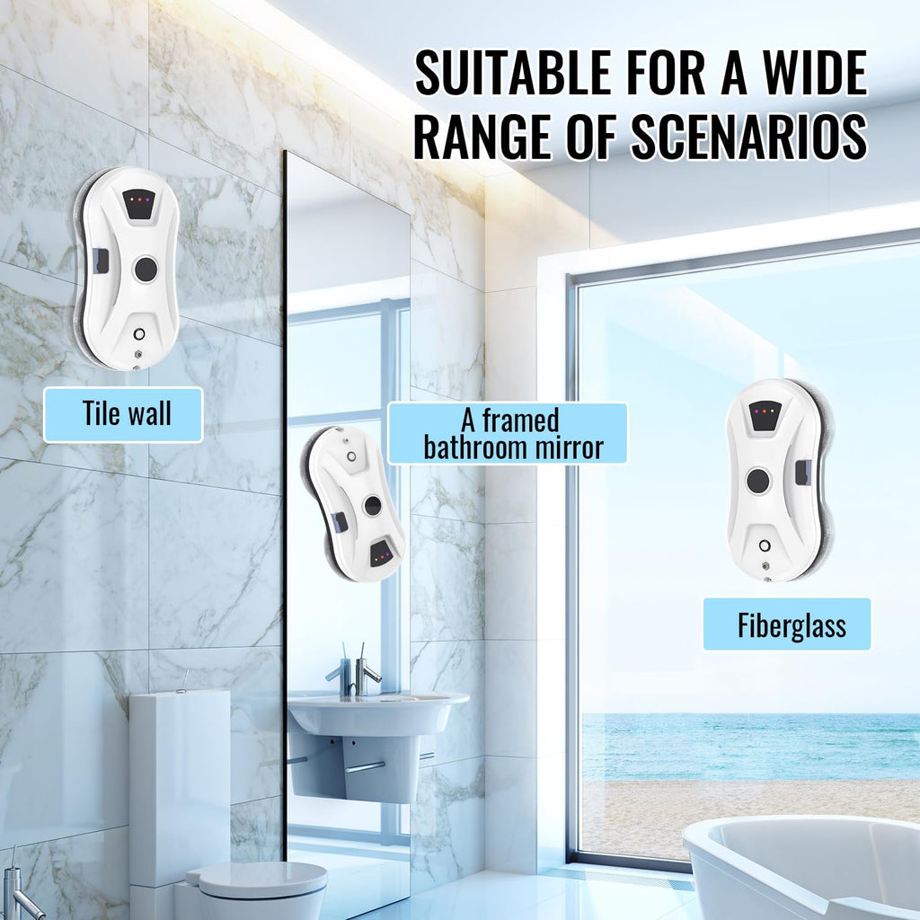 Window Cleaning Robot with Spray Function, 5600 Pa Window Robot with Intelligent Navigation, 3 Cleaning Modes, Safety Rope and UPS, for Windows, Glass, Mirrors and Tiles