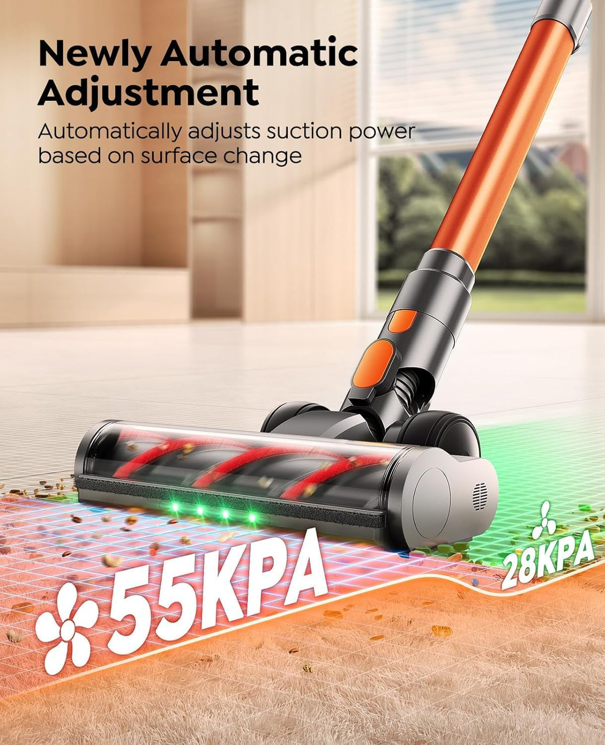 Fieety Battery Vacuum Cleaner, 600 W/50 kPa/65 Min Wireless Vacuum Cleaner with Wall-Mounted Charging Station, Aromatherapy, Automatic Mode, Flexible Bending Joint, 1 m Hose for Hard Floors, Carpets