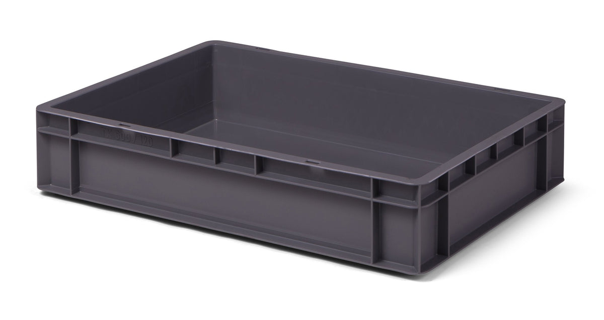 1a-TopStore Euro Container, Stacking Box, Storage Container, Plastic and Transport Box, Over 23 Sizes, Many Colours, Food-Safe & Made of Robust PP (Grey, 40 x 30 x 7.5 cm)