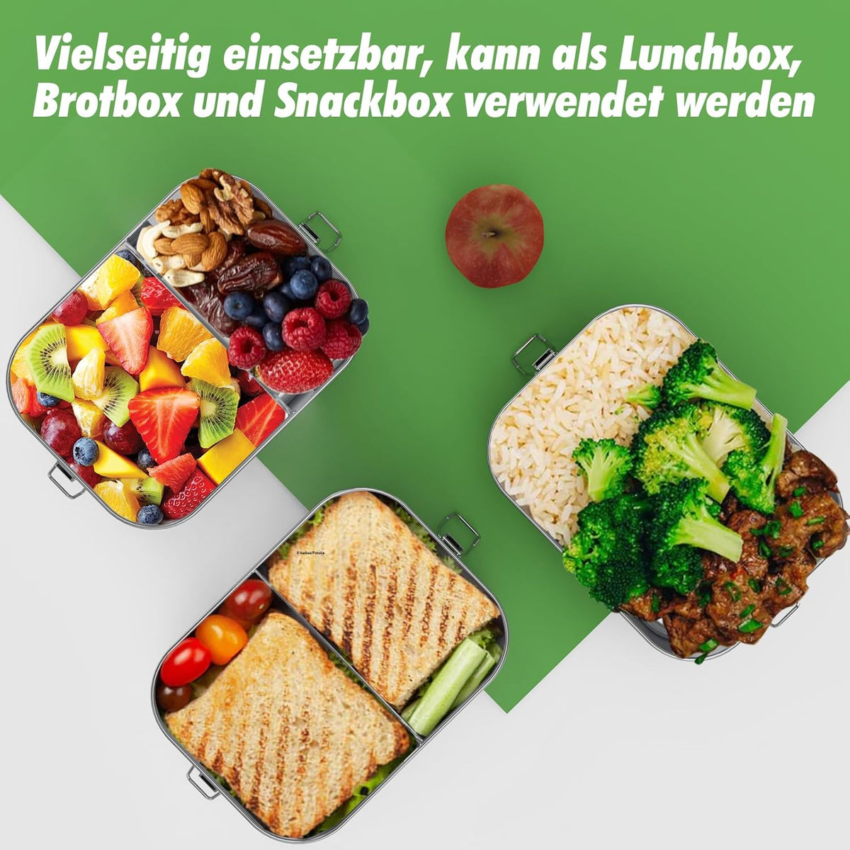 Stainless Steel Lunch Box with Compartments, Leak-Proof, 1200 ml, Lunch Box with Divider, Metal Lunch Box for Adults and Children