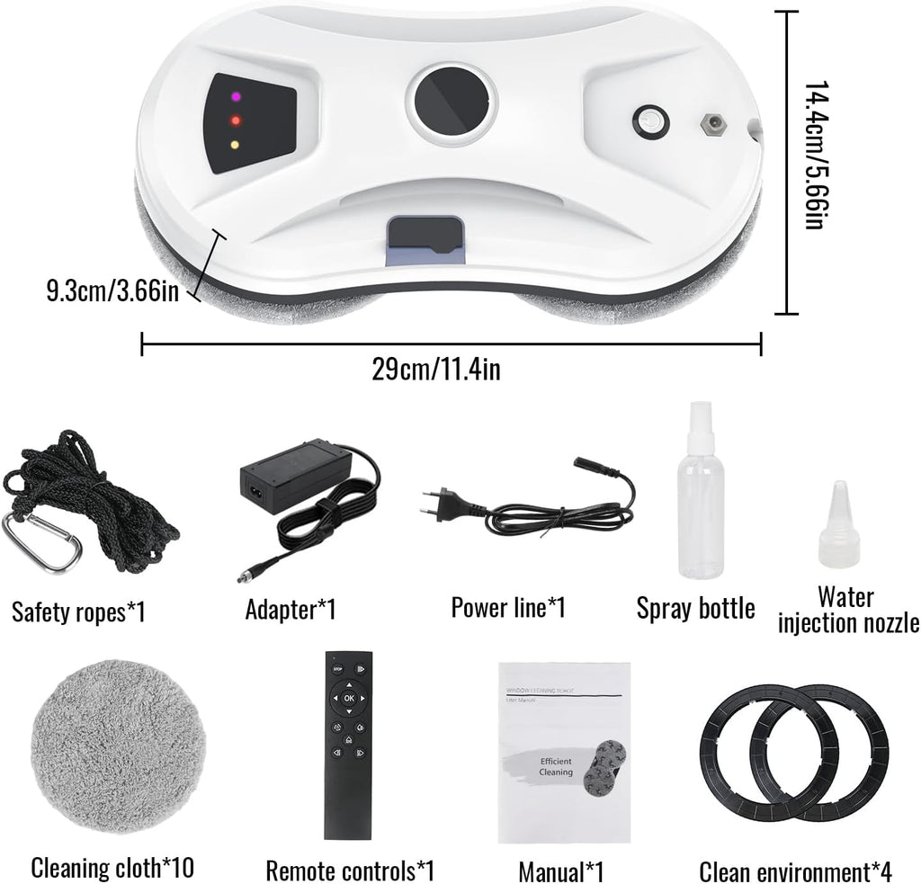 Window Cleaning Robot with Spray Function, 5600 Pa Window Robot with Intelligent Navigation, 3 Cleaning Modes, Safety Rope and UPS, for Windows, Glass, Mirrors and Tiles