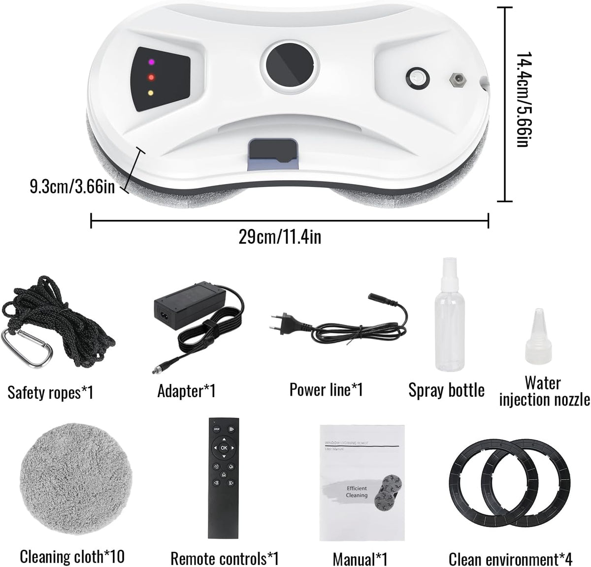 Window Cleaning Robot with Spray Function, 5600 Pa Window Robot with Intelligent Navigation, 3 Cleaning Modes, Safety Rope and UPS, for Windows, Glass, Mirrors and Tiles