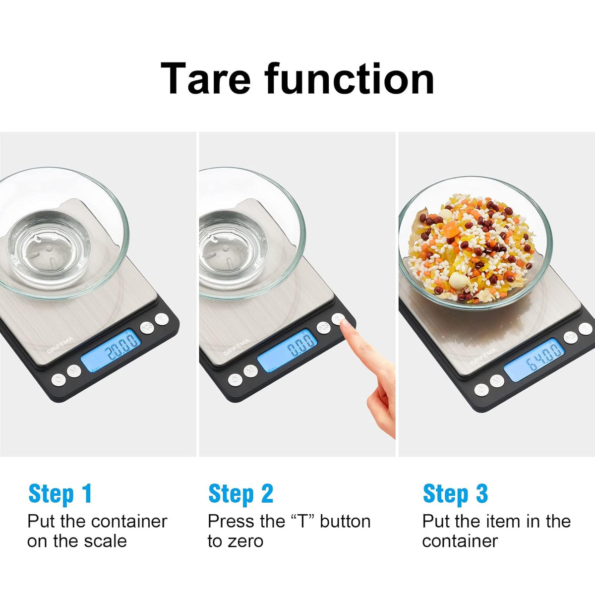GRIFEMA Professional Digital Kitchen Scales (High Precision 0.05 g - 500 g) - Precision Scales with LCD Display and 2 Batteries, Letter Scales Automatic Storage and Tare Kitchen Scale Small with 6 Units of Measure