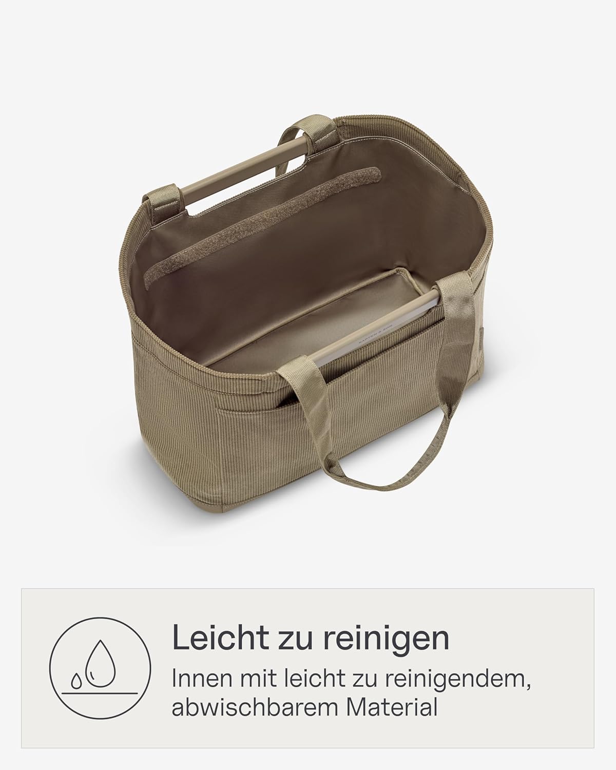 Kapten & Son Vaasa Foldable Shopping Basket Cord Dusty Khaki 25 L | Basket Corduroy Green | Includes Shopping Trolley Chip & Magnetic Compartment | Wipeable Inner Material | Stylish Everyday Companion