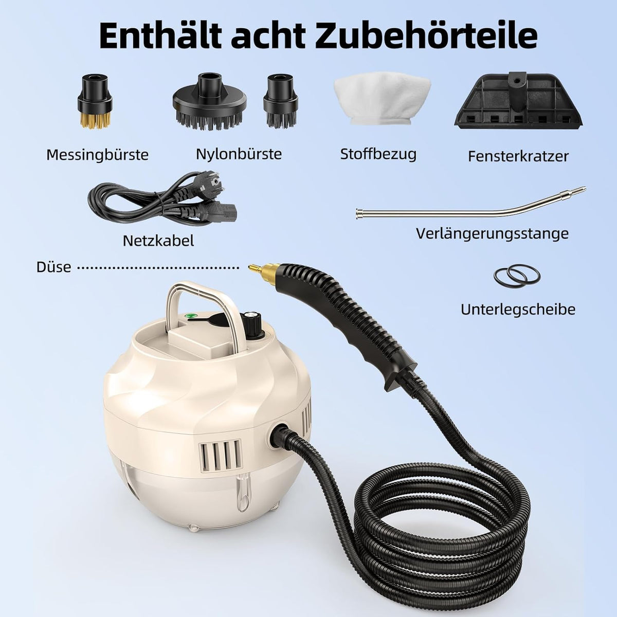 Steam Cleaner, Heating Time 15 Seconds, 1 L Water Tank, 1500 W Power, 6 Speed Settings, Portable Steam Cleaner, Steam Cleaner for Floor, Kitchen, Windows, Bathrooms, Cars