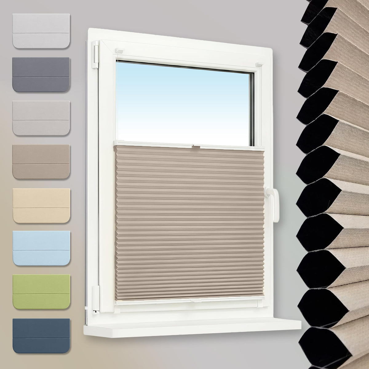 Klemmfix Honeycomb Pleated Blind, No Drilling, 100% Blackout Honeycomb Roller Blind, Two-Tone, Beige/White, 80 x 130 cm, Thermal Folding Blind with Metal Clips for Windows and Doors, Blind