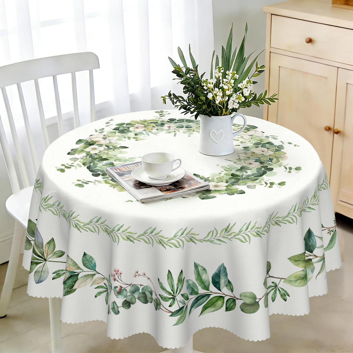 Round Tablecloth 120 cm Weatherproof Washable Polyester Dandelion Floral Pattern Outdoor Tablecloth for Garden Kitchen Dining Room Balcony for 2-4 People Waterproof and Durable
