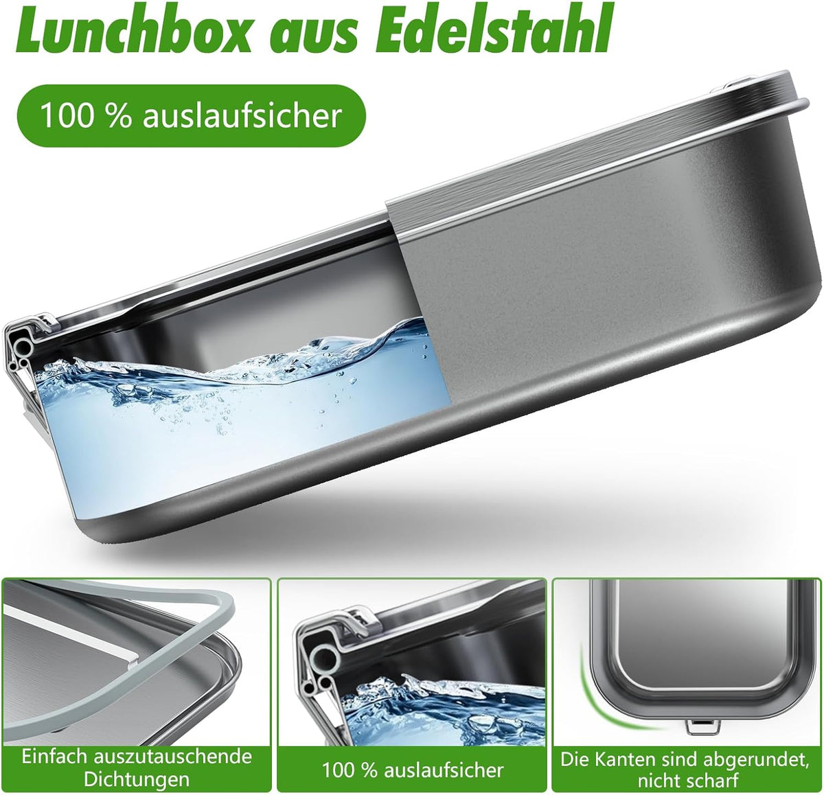 Stainless Steel Lunch Box with Compartments, Leak-Proof, 1200 ml, Lunch Box with Divider, Metal Lunch Box for Adults and Children