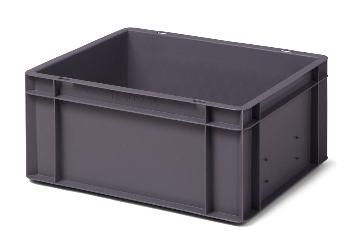 1a-TopStore Euro Container, Stacking Box, Storage Container, Plastic and Transport Box, Over 23 Sizes, Many Colours, Food-Safe & Made of Robust PP (Grey, 40 x 30 x 7.5 cm)