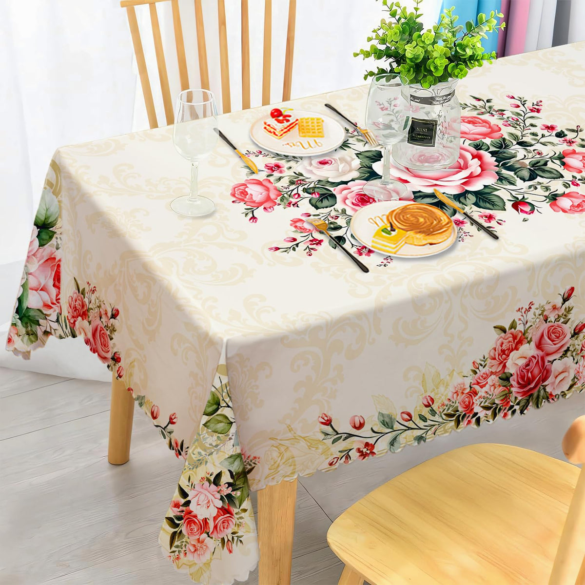 Round Tablecloth 120 cm Weatherproof Washable Polyester Dandelion Floral Pattern Outdoor Tablecloth for Garden Kitchen Dining Room Balcony for 2-4 People Waterproof and Durable