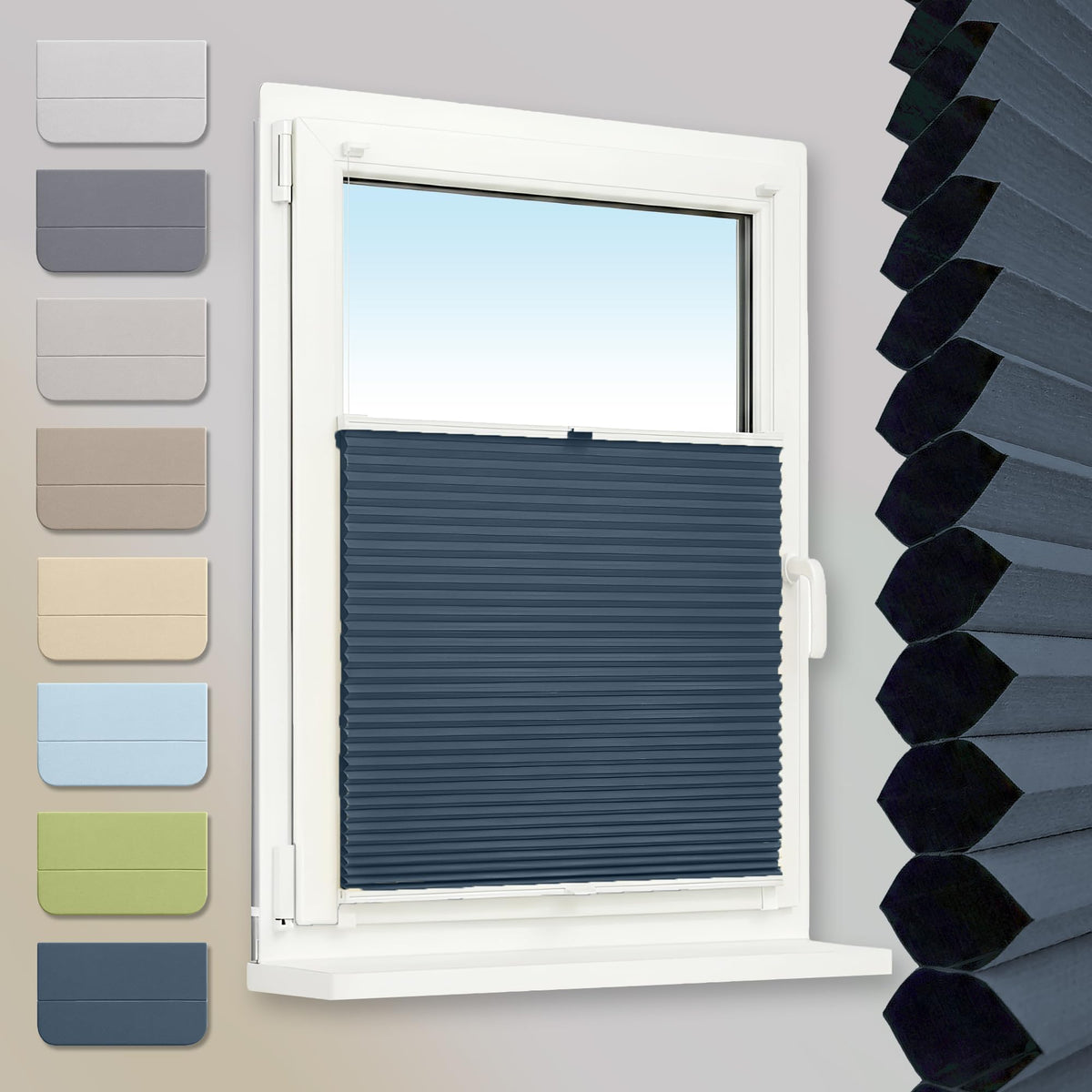 Klemmfix Honeycomb Pleated Blind, No Drilling, 100% Blackout Honeycomb Roller Blind, Two-Tone, Beige/White, 80 x 130 cm, Thermal Folding Blind with Metal Clips for Windows and Doors, Blind