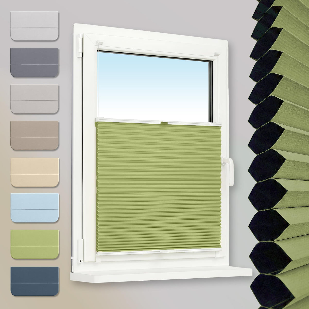 Klemmfix Honeycomb Pleated Blind, No Drilling, 100% Blackout Honeycomb Roller Blind, Two-Tone, Beige/White, 80 x 130 cm, Thermal Folding Blind with Metal Clips for Windows and Doors, Blind