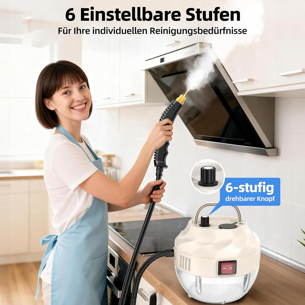 Steam Cleaner, Heating Time 15 Seconds, 1 L Water Tank, 1500 W Power, 6 Speed Settings, Portable Steam Cleaner, Steam Cleaner for Floor, Kitchen, Windows, Bathrooms, Cars