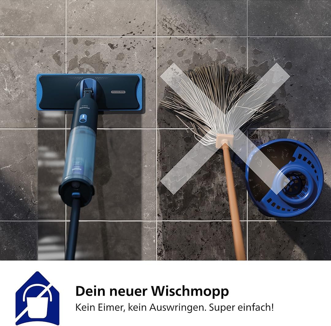 Philips OneUp 3000 Series Electric Mop - 2 x Cleaner Floors², 2 x Faster Wiping, Wireless with 360° Swivel, 2 Washable Reusable Pads, Long-Lasting Battery (XV3101/11)