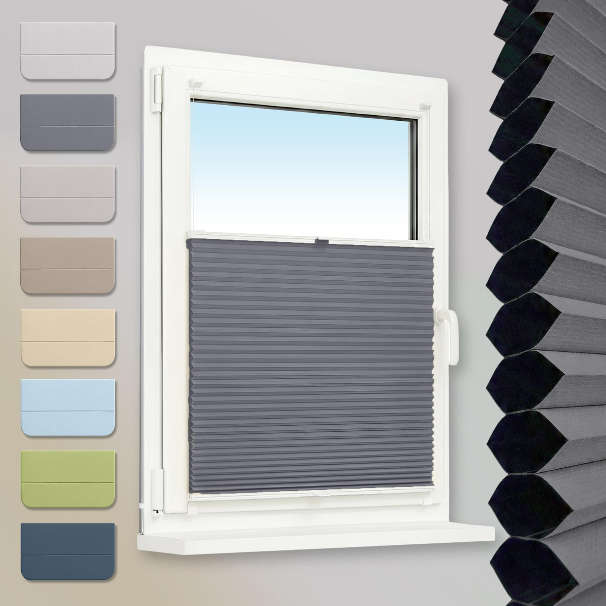 Klemmfix Honeycomb Pleated Blind, No Drilling, 100% Blackout Honeycomb Roller Blind, Two-Tone, Beige/White, 80 x 130 cm, Thermal Folding Blind with Metal Clips for Windows and Doors, Blind