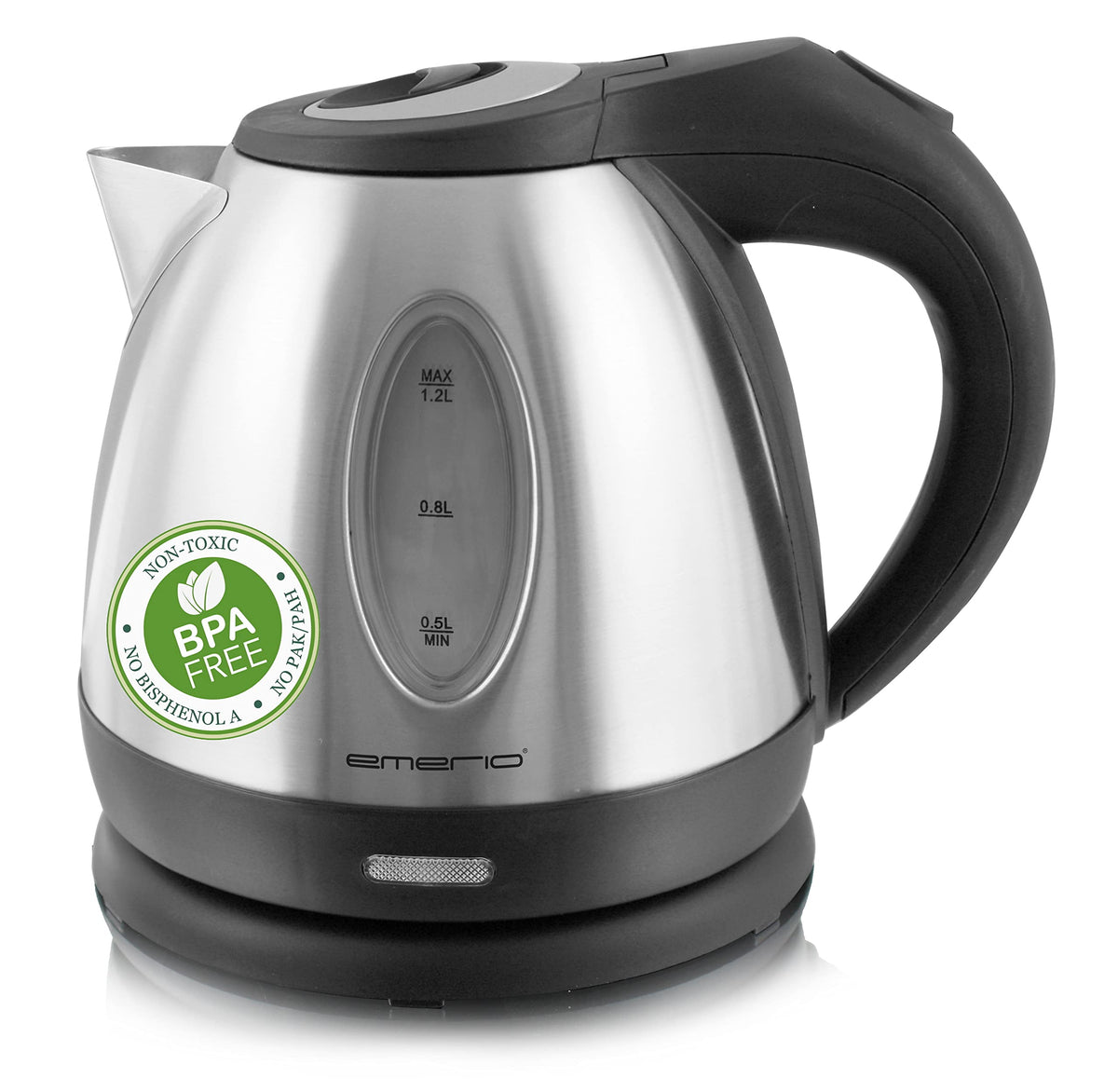 Emerio WK-119988 Glass Kettle, 1.7 Litre, 2200 Watt, LED Interior Lighting, 360 ° Base, Silver