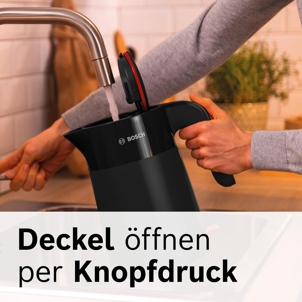 Bosch MyMoment TWK2M163 Wireless Kettle Automatic Shut-Off, Overheating Protection, Cup Display, Removable Limescale Filter, Boil Dry Protection, Automatic Steam Stop, 1.7 L, 2400 W, Matte Black