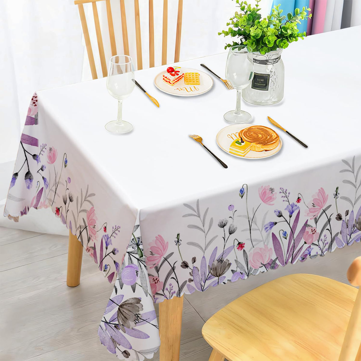 Round Tablecloth 120 cm Weatherproof Washable Polyester Dandelion Floral Pattern Outdoor Tablecloth for Garden Kitchen Dining Room Balcony for 2-4 People Waterproof and Durable