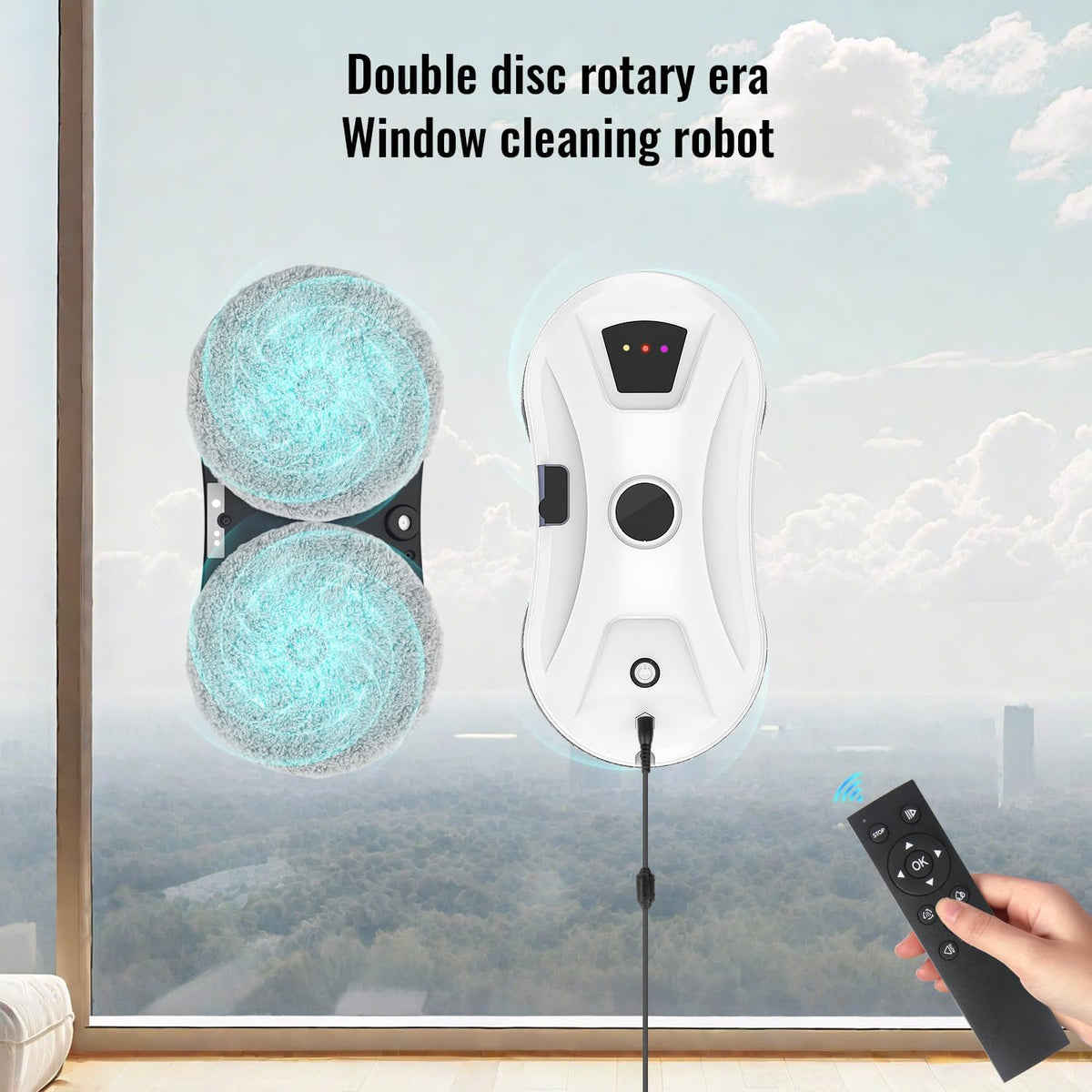 Window Cleaning Robot with Spray Function, 5600 Pa Window Robot with Intelligent Navigation, 3 Cleaning Modes, Safety Rope and UPS, for Windows, Glass, Mirrors and Tiles
