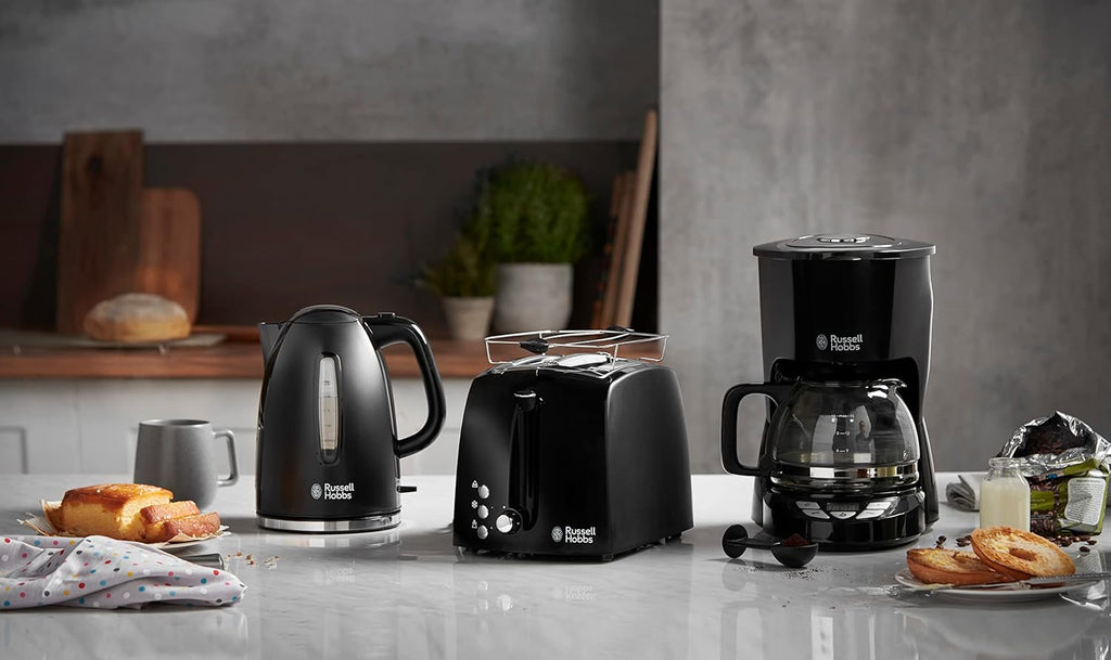 Russell Hobbs Textures+ 22591-70 Kettle 1.7 L 2400 W LED Lighting, Quick Cooking Function, Optimised Spout, Removable Limescale Filter, Tea Maker, Black, Energy Class A++