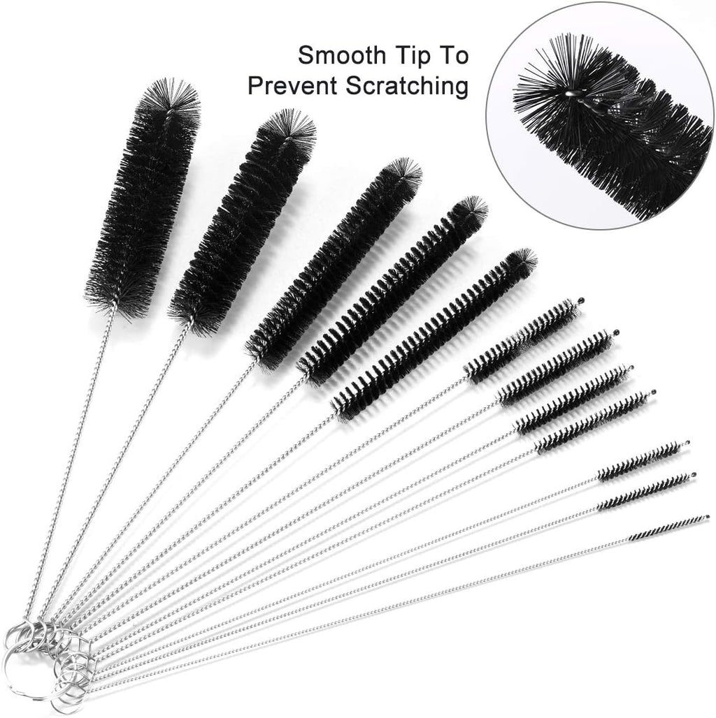 Small Cleaning Brushes for Coffee Machines, Slim Brush for Hose and Shisha Cleaning, Thin Brush for Straw, black