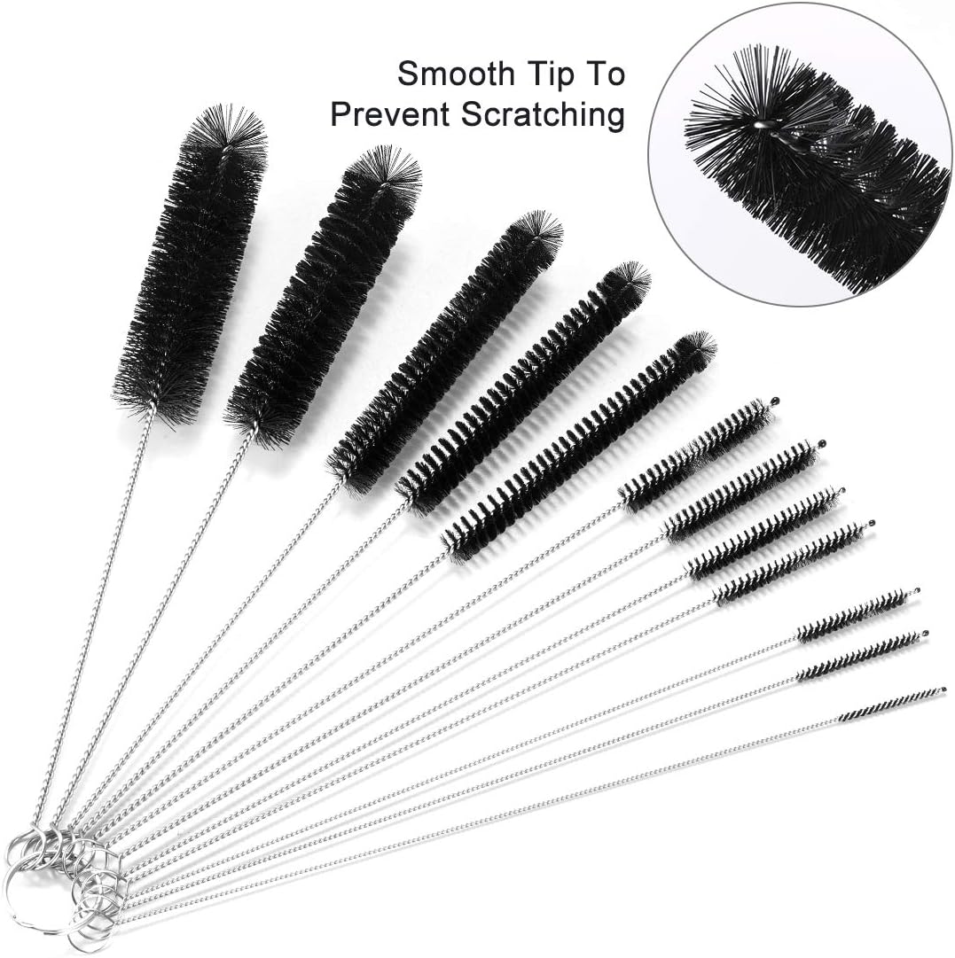 Small Cleaning Brushes for Coffee Machines, Slim Brush for Hose and Shisha Cleaning, Thin Brush for Straw, black