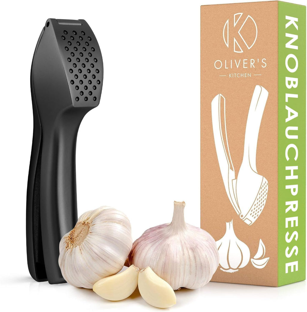 Oliver's Kitchen Premium Garlic Press, Handy & Easy to Clean, Press Garlic & Ginger Effortlessly (No Peeling Required), Extra Strong & Durable in Stylish Zinc Alloy