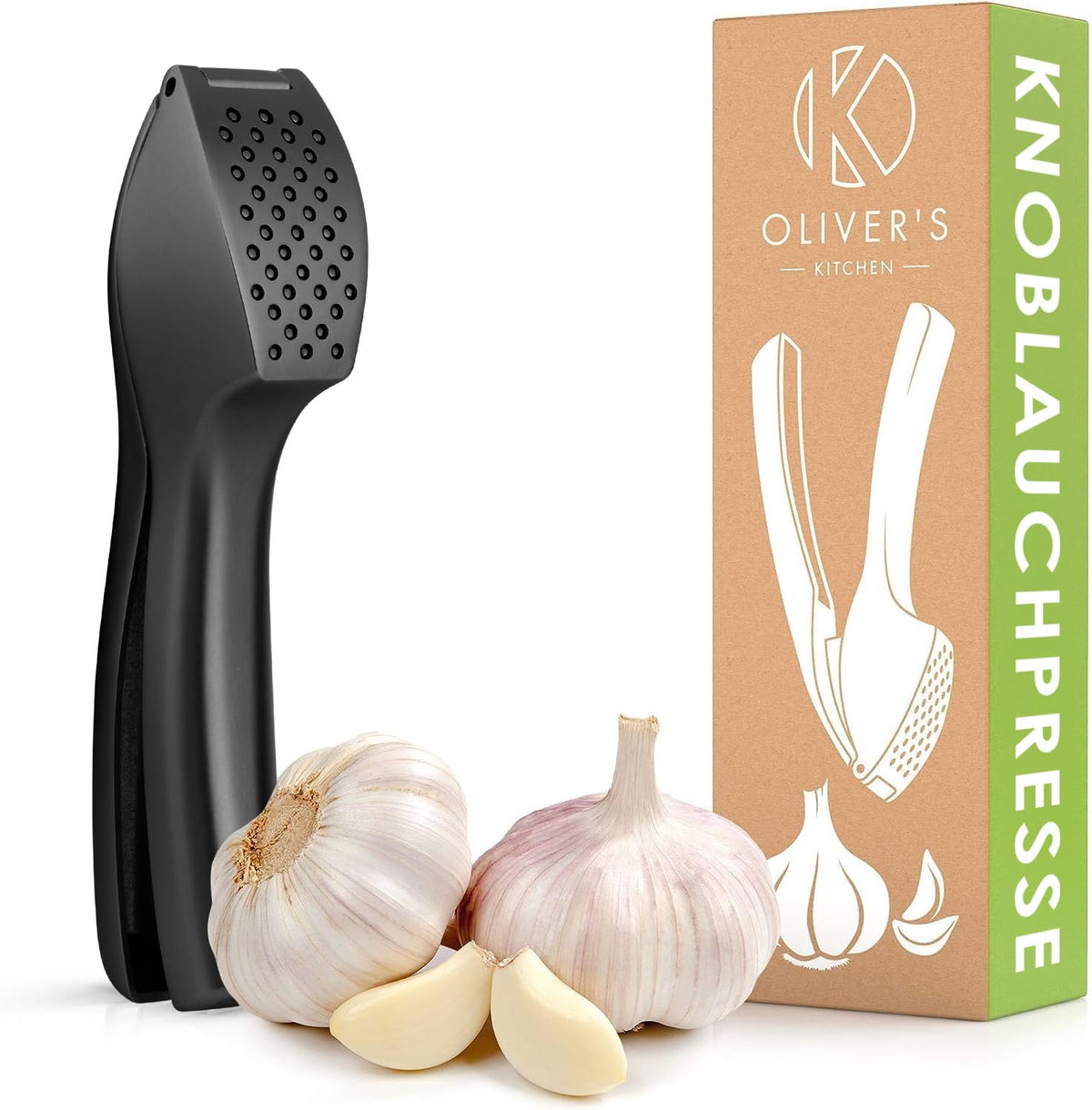 Oliver's Kitchen Premium Garlic Press, Handy & Easy to Clean, Press Garlic & Ginger Effortlessly (No Peeling Required), Extra Strong & Durable in Stylish Zinc Alloy