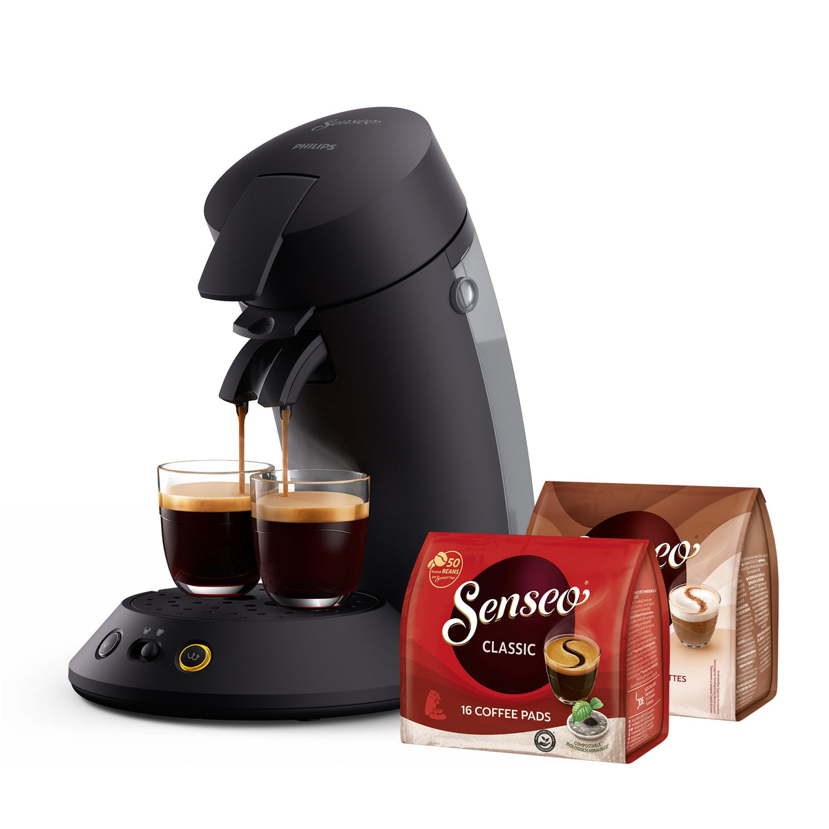 Philips Domestic Appliances Senseo Original Plus CSA210/60 Coffee Pod Machine (Coffee Strength Choice, Coffee Boost Technology, Recycled Plastic), Black