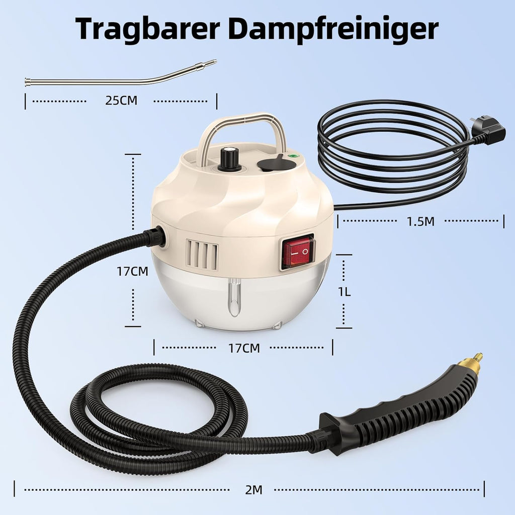 Steam Cleaner, Heating Time 15 Seconds, 1 L Water Tank, 1500 W Power, 6 Speed Settings, Portable Steam Cleaner, Steam Cleaner for Floor, Kitchen, Windows, Bathrooms, Cars