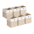 SONGMICS RFB433LF02 Storage Boxes, Set of 6, Storage Basket, Organiser Boxes with PP Panels, Odourless, Folding Box, Fabric Box for Cube Shelf, 33 x 33 x 33 cm, Cloud White/Sand Beige