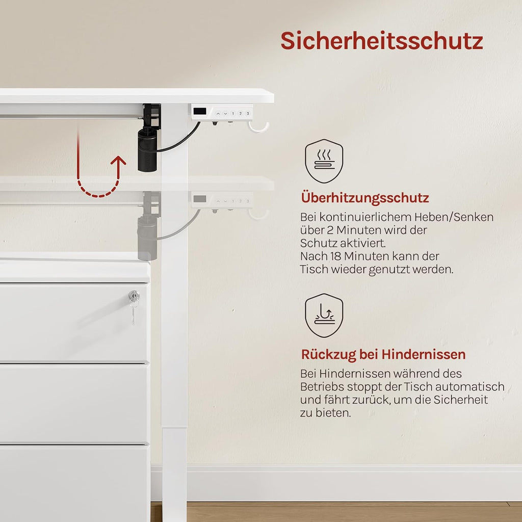 WOLTU Height-Adjustable Electric Desk with Memory Function & Collision Protection, 80 kg Load Capacity, Quiet, Computer Desk for Home Office, Study, 80 x 48 cm, White