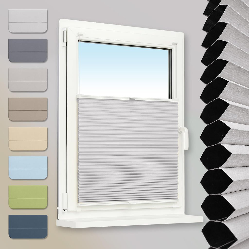 Klemmfix Honeycomb Pleated Blind, No Drilling, 100% Blackout Honeycomb Roller Blind, Two-Tone, Beige/White, 80 x 130 cm, Thermal Folding Blind with Metal Clips for Windows and Doors, Blind