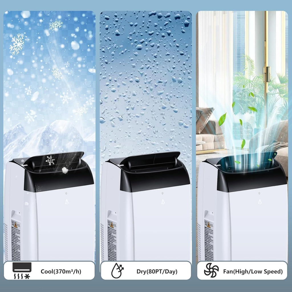 Quiet 4-in-1 Mobile Air Conditioner 12000 BTU | Cooling/Ventilating/Dehumidification/Follow-Me | For Rooms Up to 43-51㎡ Exhaust Hose + Digital Display + Remote Control + 24-Hour Timer