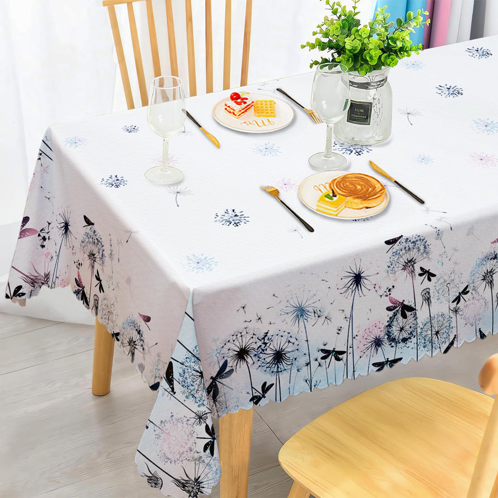 Round Tablecloth 120 cm Weatherproof Washable Polyester Dandelion Floral Pattern Outdoor Tablecloth for Garden Kitchen Dining Room Balcony for 2-4 People Waterproof and Durable