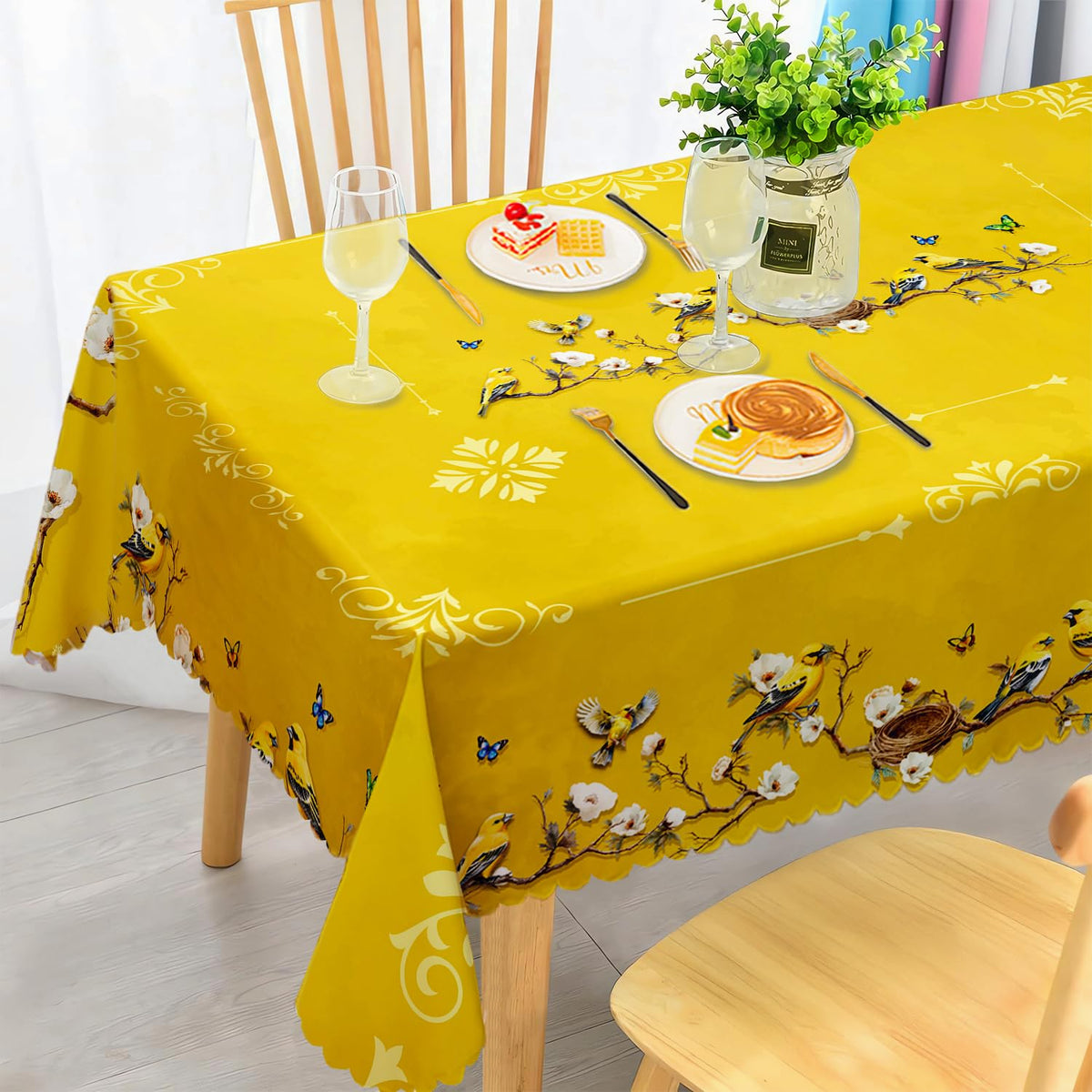 Round Tablecloth 120 cm Weatherproof Washable Polyester Dandelion Floral Pattern Outdoor Tablecloth for Garden Kitchen Dining Room Balcony for 2-4 People Waterproof and Durable