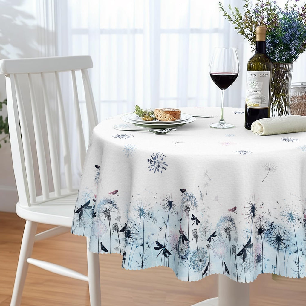 Round Tablecloth 120 cm Weatherproof Washable Polyester Dandelion Floral Pattern Outdoor Tablecloth for Garden Kitchen Dining Room Balcony for 2-4 People Waterproof and Durable