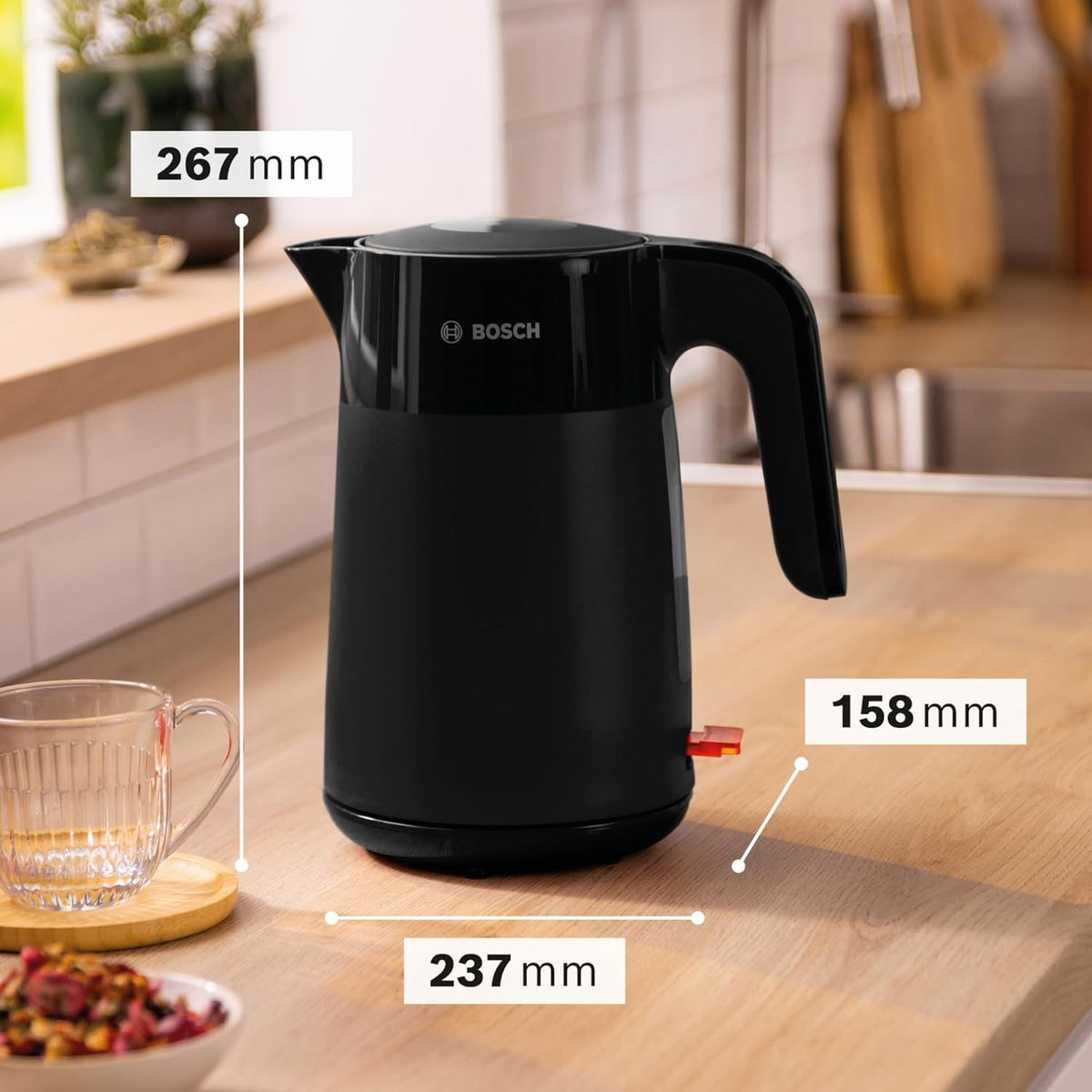 Bosch MyMoment TWK2M163 Wireless Kettle Automatic Shut-Off, Overheating Protection, Cup Display, Removable Limescale Filter, Boil Dry Protection, Automatic Steam Stop, 1.7 L, 2400 W, Matte Black