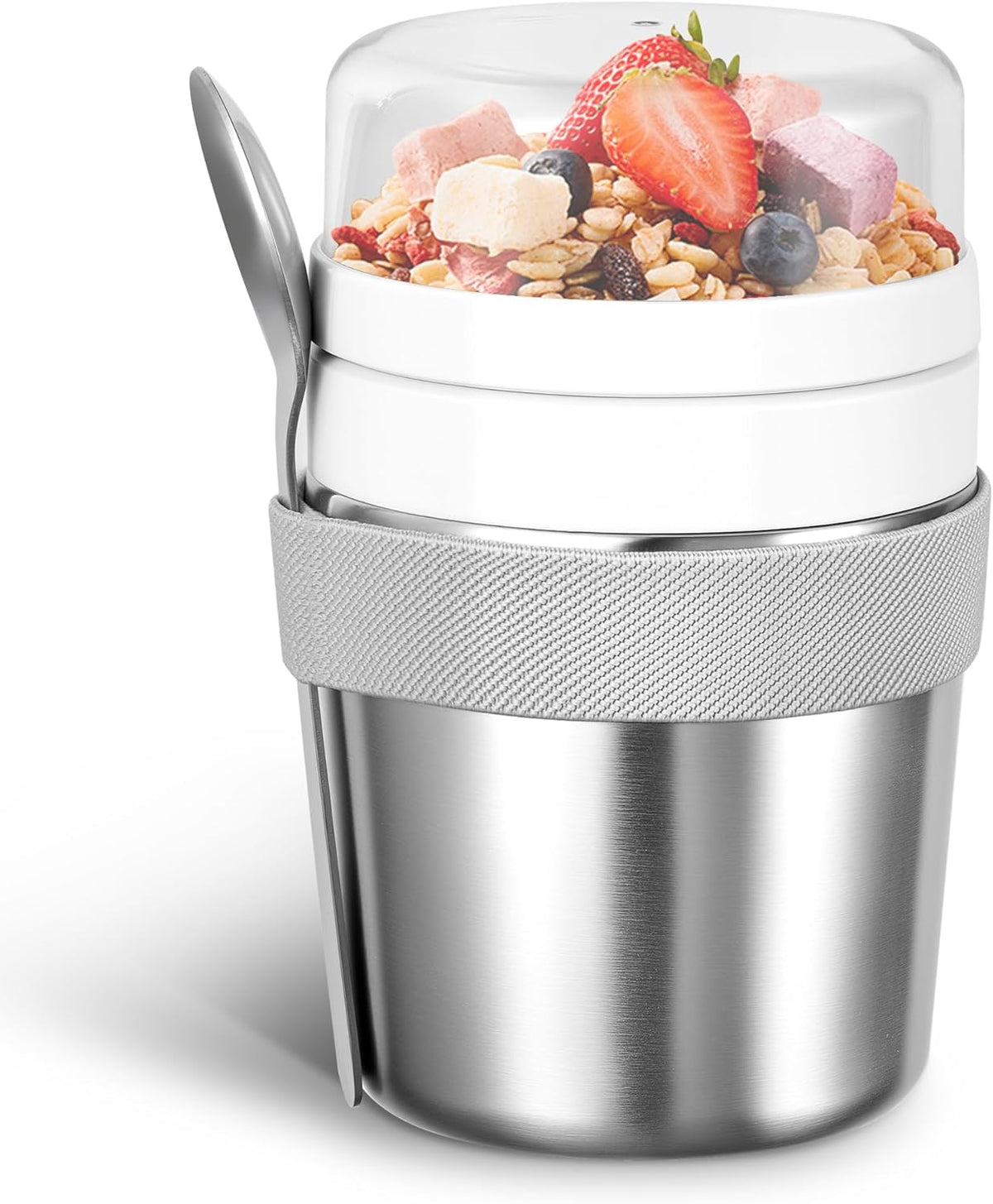 Stainless Steel Cereal Cup to Go 500 ml + 220 ml Includes Spoon, Leak-proof and Insulated. Suitable for Oatmeal, Yoghurt and Other Foods. Ideal to Take with You on the Go