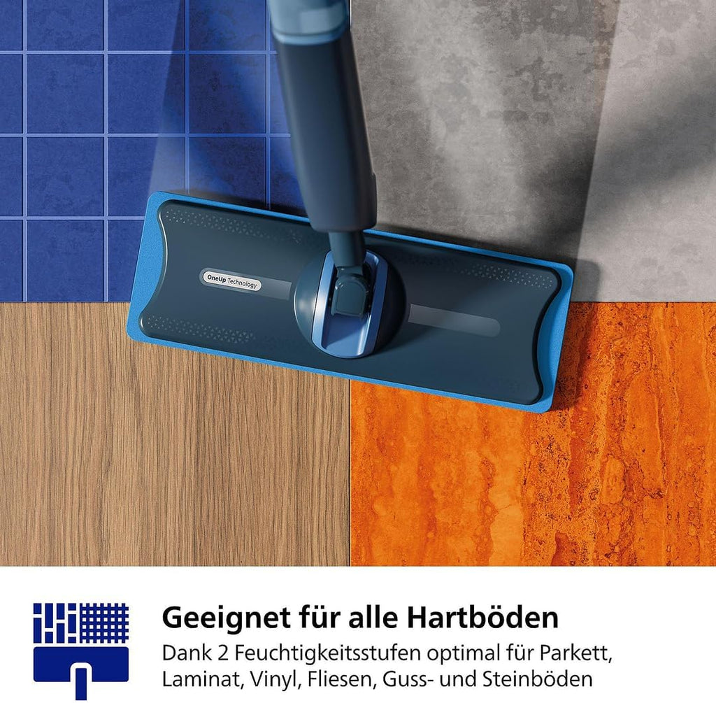 Philips OneUp 3000 Series Electric Mop - 2 x Cleaner Floors², 2 x Faster Wiping, Wireless with 360° Swivel, 2 Washable Reusable Pads, Long-Lasting Battery (XV3101/11)