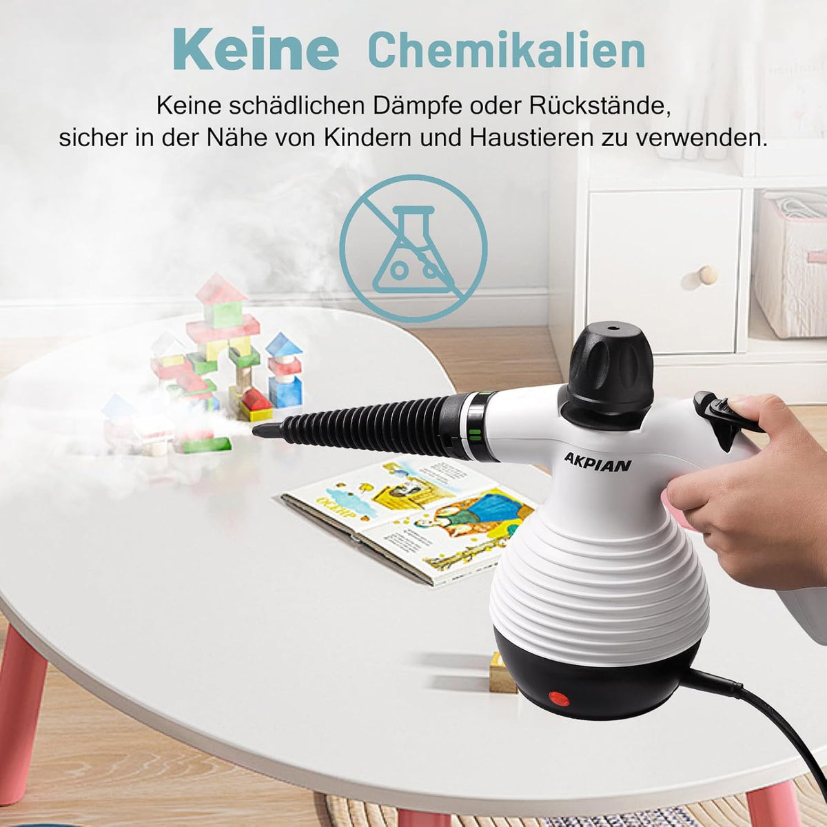Handheld Steam Cleaner with 10 Piece Accessories, 1050W Steam Cleaner for Household, Kitchen, Bathroom, Window, Upholstery & Car - 100% Chemical Free, High Pressure Steam Against Dirt, Grease & Bacteria