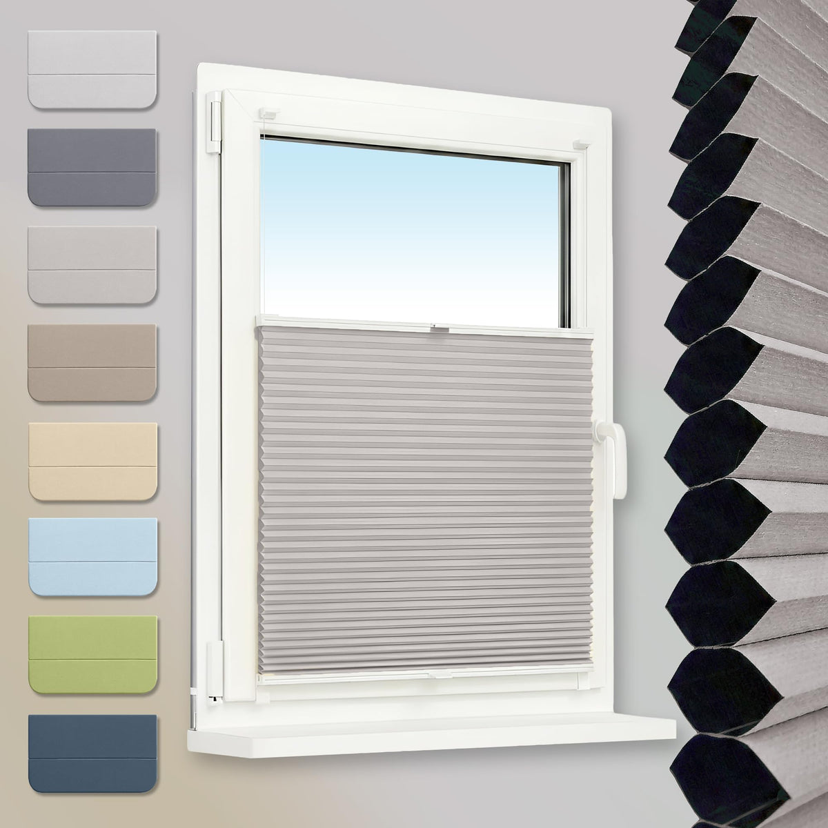 Klemmfix Honeycomb Pleated Blind, No Drilling, 100% Blackout Honeycomb Roller Blind, Two-Tone, Beige/White, 80 x 130 cm, Thermal Folding Blind with Metal Clips for Windows and Doors, Blind