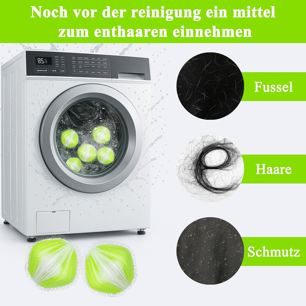 Pet Hair Remover for Washing Machine - Pack of 12 Reusable Lint Balls Against Dog Hair & Cat Hair | Hair Catcher Washing Machine for Clothes & Blankets (Green)