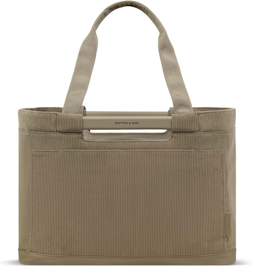 Kapten & Son Vaasa Foldable Shopping Basket Cord Dusty Khaki 25 L | Basket Corduroy Green | Includes Shopping Trolley Chip & Magnetic Compartment | Wipeable Inner Material | Stylish Everyday Companion