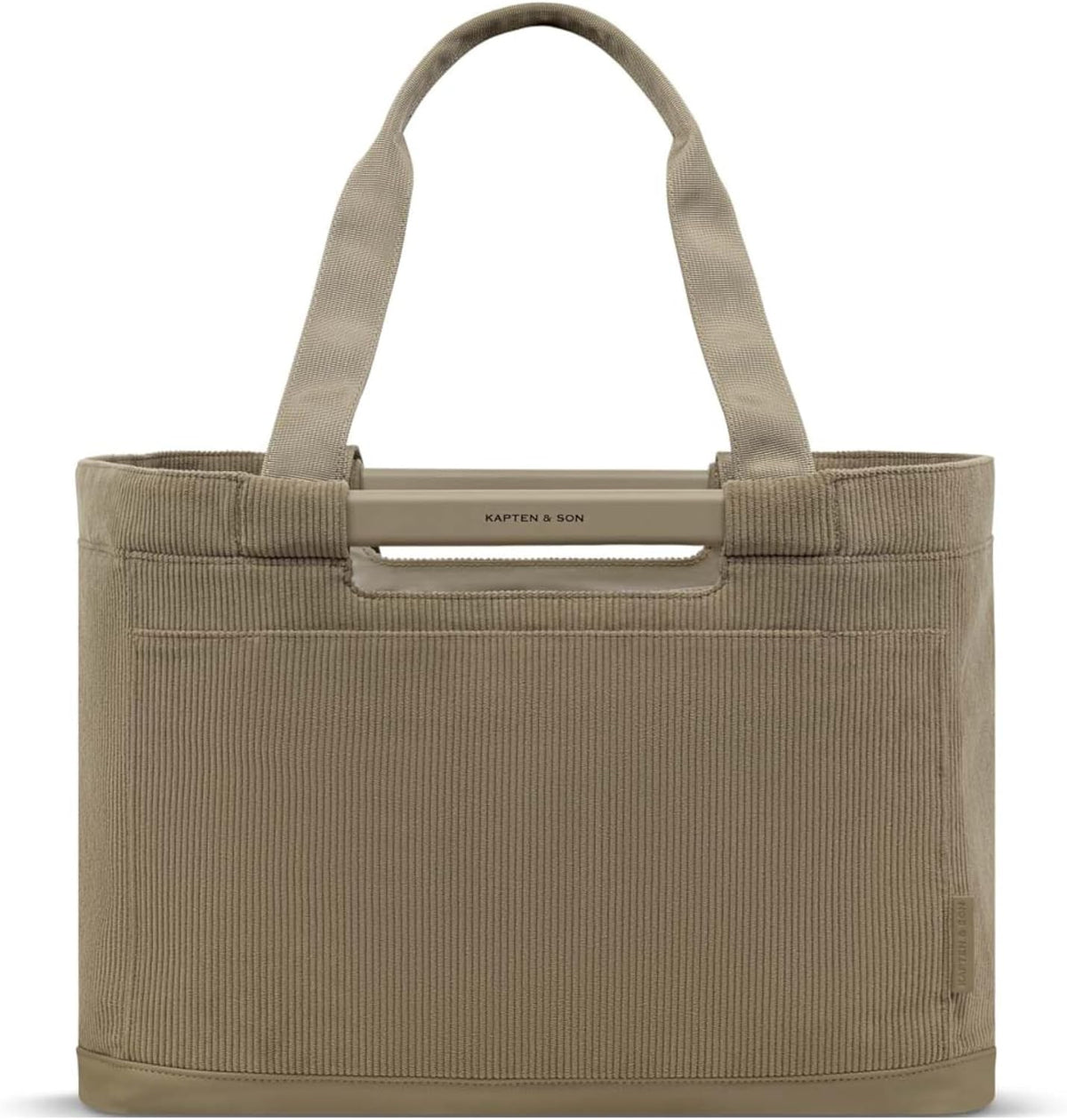 Kapten & Son Vaasa Foldable Shopping Basket Cord Dusty Khaki 25 L | Basket Corduroy Green | Includes Shopping Trolley Chip & Magnetic Compartment | Wipeable Inner Material | Stylish Everyday Companion