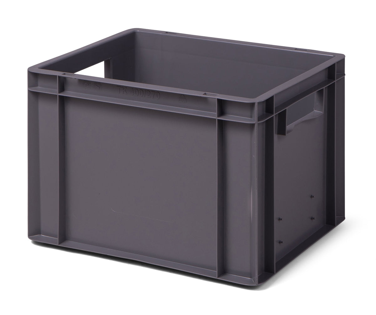 1a-TopStore Euro Container, Stacking Box, Storage Container, Plastic and Transport Box, Over 23 Sizes, Many Colours, Food-Safe & Made of Robust PP (Grey, 40 x 30 x 7.5 cm)