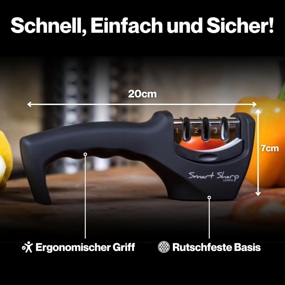 Lantana Smart Sharp Knife Sharpener - Professional 3 Stage Manual Sharpening for Kitchen Knives