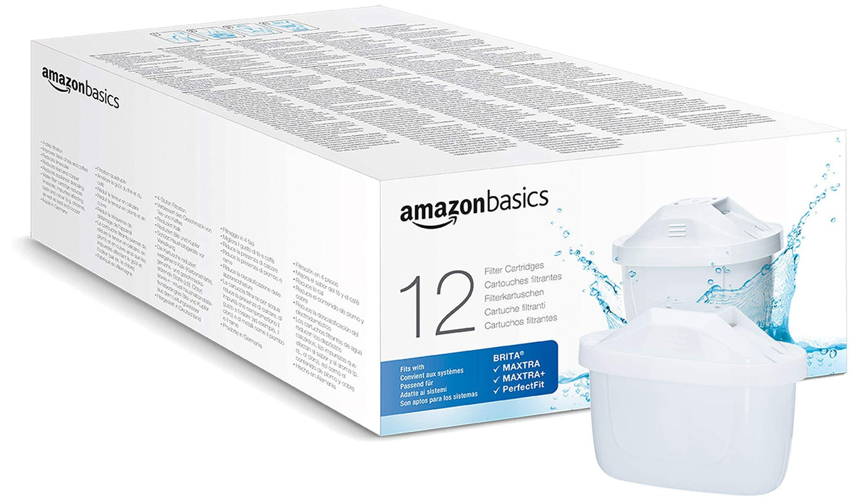 Amazon Basics BRITA Maxtra+-Compatible Water Filter Cartridge, Pack of 3, with a Table Water Filter from Amazon Basics or Brita Models Maxtra/Maxtra+/PerfectFit